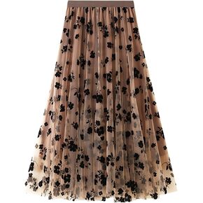 Women's Tulle Skirt Elastic Waist Floral Print Tulle Skirts for Women