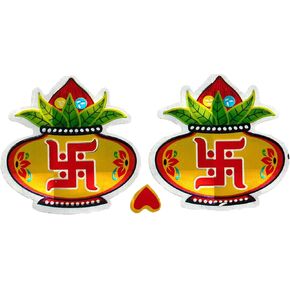 1 Pc of Auspicious swastik Kalash Sticker for Diwali Festival Pooja Decorations Religious for Home Temple Mandir Pooja Décor for Diwali Pooja and Religious Occasion