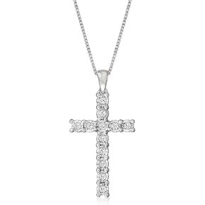 Ross-Simons 0.25 ct. t.w. Diamond Cross Pendant Necklace in Sterling Silver. 18 inches