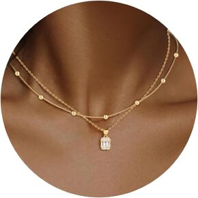 Diamond Necklaces for Women Non Tarnish, Dainty 14K Gold Stack Silver Choker Chain Double Pendant Diamond Necklace, Layered Trendy Simple Prom CZ Jewelry Sets Gifts for Women