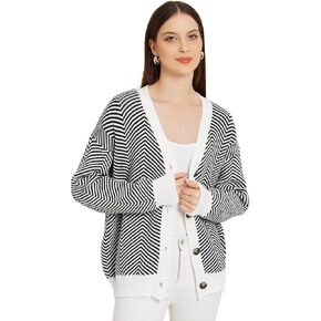 Allegra K Women's Striped Cardigan Sweaters Open Front Button Down V Neck Cardigans