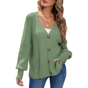 Womens Oversized Sexy V Neck Button Cardigan Fall 2024 Ladies Dressy Casual Lightweight Ribbed Knit Sweaters