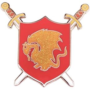 Merlin King Arthur Pendragon Crest Shield Sigil Symbol Round Table Camelot Court TV Show Yellow Gold Dragon Red Swords Excalibur Insignia Fantasy Knights 1.6" Enamel Pin Badge