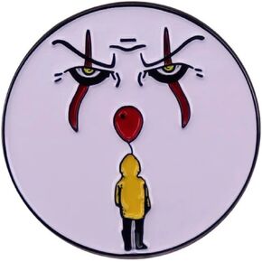 IT Pennywise the Clown Red Balloon We All Float Down Here Georgie Yellow Raincoat Horror Movie 1.2" Lapel Enamel Pin