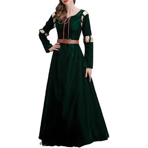 GRACEART Women's Brave Princess Gown Merida Cosplay Dress Halloween Renaissance Medieval Costume Green Court Outfit