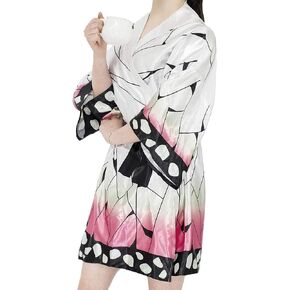 Anime Cosplay Costume Nightdress Women's Bathrobe for Shinobu Kochou Kimono Jacket Haori with Belts S-XL (L/XL)