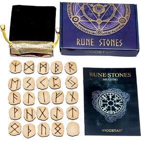 Runes Stones Set with Velvet Pouch, Instruction Guide, and Layout Chart Box for Beginners and Experienced Users