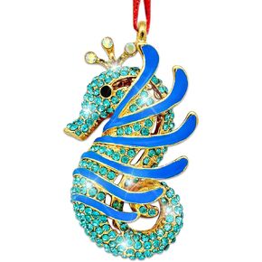 Seahorse Christmas Ornaments Blue Seahorse Ornaments for Christmas Tree Decor Coastal Beach Themed Animal with Rope for Xmas Tree Hanging Ornaments Gifts for Girls Kids Woman Home Decor