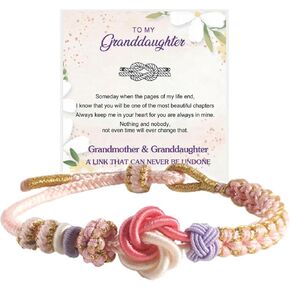 For Granddaughter - A Link That Can Never Be Undone Peach Blossom Knot Bracelet, Granddaughter Bracelet from Grandma Always Be Brave And Be Strong Adjustable Braided Bracelets for Women inspirational Christmas Jewelry
