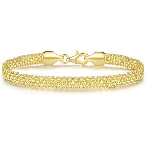 14K Gold Bracelets for Women Mesh Link Chain Bracelet for Women 5.6mm Width Gold Bracelets for Men Gold Jewelry Diamond Cut 5 Sizes 8-1