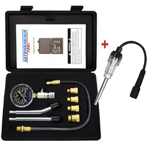 9Pcs Engine Compression Tester Kit with Spark Plug Tester, Universal Automotive Petrol Gas Cylinder Pressure Gauge Set Engine Testing Tools M10, M12, M14, M18 Fitting