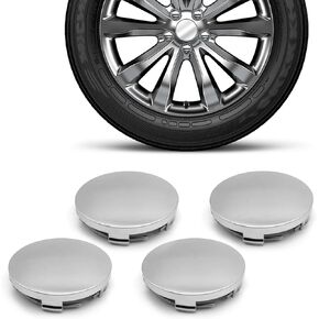 Pack-4 Car Wheel Center Hub Cover, 2.36" OD 2.2" ID 0.57" H Snap-on Car Rim Hub Fastening Cover, Waterproof and Rust-Proof Protection Wheel Center Curved Cover, Universal for Cars (Silver)