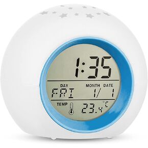 Tarklanda Kids Alarm Clock,Moon Stars Projector 7 Color Night Light,Kid Sleep Trainer Alarm Clock, Kids Wake up Light Alarm Clock Aid Digital Alarm Clock for Kids Bedroom Girls Boys Thanksgiving