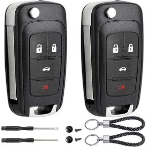 2 Pack Flip Key Fob Case Shell Replacement 4 Button for Chevy Cruze Equinox Camaro Impala Malibu Sonic Buick Regal Verano Encore Lacrosse GMC Terrain 2010 2011 2012 2013 2014 2015 2016 2017 2018 2019