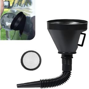 1 PC Car Fuel Funnel, 14.5 cm x 39.5 cm Thick Engineering Plastic Filter Retractable Travel Funnel, Replacement Modification Accessories, Suitable for Most Cars and Motorcycles (Black)