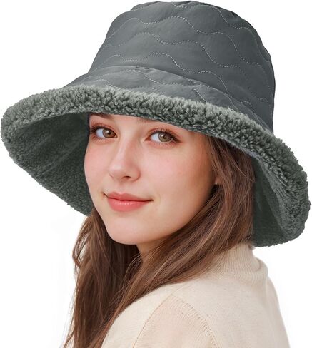 Sukeen Fuzzy Bucket Hat for Women Wide Brim Faux Fur Winter Warm Hat Fluffy Teddy Sherpa Fisherman Cap for Lady in Kuwait