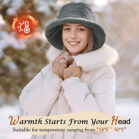 Sukeen Fuzzy Bucket Hat for Women Wide Brim Faux Fur Winter Warm Hat Fluffy Teddy Sherpa Fisherman Cap for Lady in Kuwait