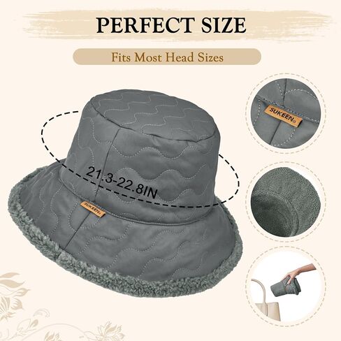 Sukeen Fuzzy Bucket Hat for Women Wide Brim Faux Fur Winter Warm Hat Fluffy Teddy Sherpa Fisherman Cap for Lady in Kuwait