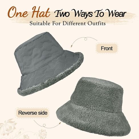 Sukeen Fuzzy Bucket Hat for Women Wide Brim Faux Fur Winter Warm Hat Fluffy Teddy Sherpa Fisherman Cap for Lady in Kuwait