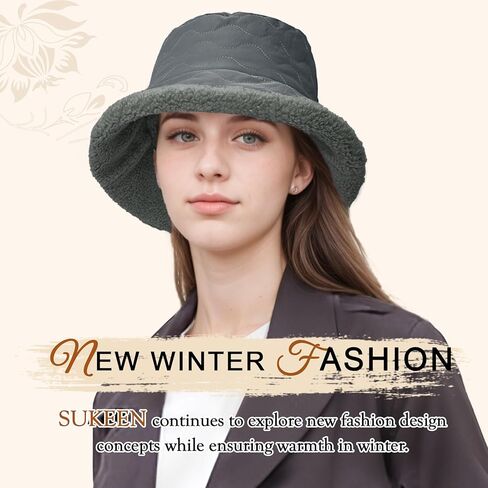 Sukeen Fuzzy Bucket Hat for Women Wide Brim Faux Fur Winter Warm Hat Fluffy Teddy Sherpa Fisherman Cap for Lady in Kuwait