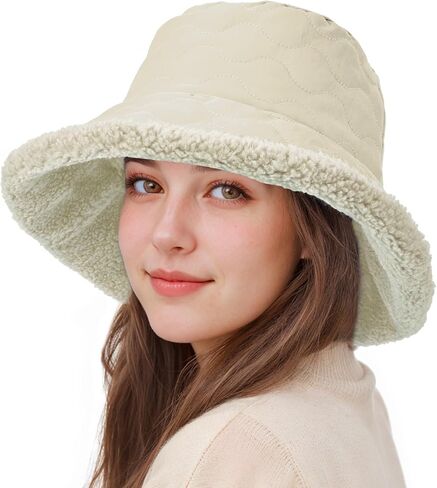 Sukeen Fuzzy Bucket Hat for Women Wide Brim Faux Fur Winter Warm Hat Fluffy Teddy Sherpa Fisherman Cap for Lady in Saudi Arabia