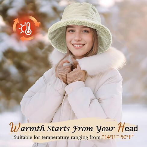 Sukeen Fuzzy Bucket Hat for Women Wide Brim Faux Fur Winter Warm Hat Fluffy Teddy Sherpa Fisherman Cap for Lady in Saudi Arabia