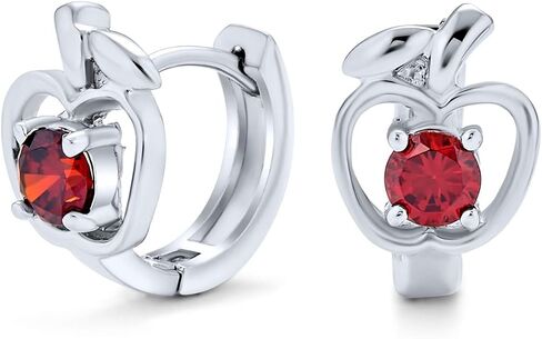 Red CZ Apple Of My Eye Kpop Huggie Hoop Earrings For Women Cubic Zirconia .925 Sterling Silver in Kuwait