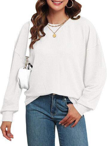 KARALIN Womens Ribbed Oversized Pullover Long Sleeves Crew Neck Y2K Fall Winter Shirts Tunic Tops in Saudi Arabia