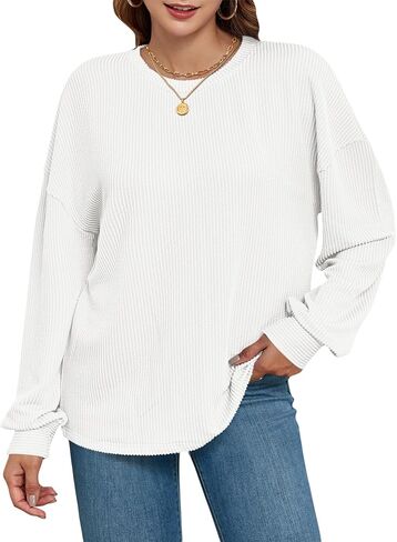 KARALIN Womens Ribbed Oversized Pullover Long Sleeves Crew Neck Y2K Fall Winter Shirts Tunic Tops in Saudi Arabia