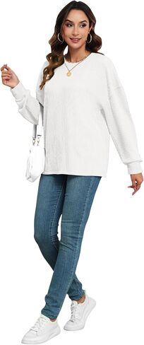 KARALIN Womens Ribbed Oversized Pullover Long Sleeves Crew Neck Y2K Fall Winter Shirts Tunic Tops in Saudi Arabia