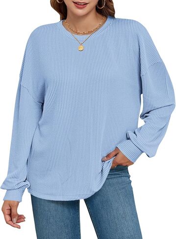 KARALIN Womens Ribbed Oversized Pullover Long Sleeves Crew Neck Y2K Fall Winter Shirts Tunic Tops in Saudi Arabia