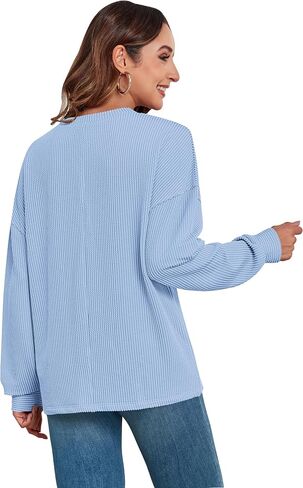 KARALIN Womens Ribbed Oversized Pullover Long Sleeves Crew Neck Y2K Fall Winter Shirts Tunic Tops in Saudi Arabia