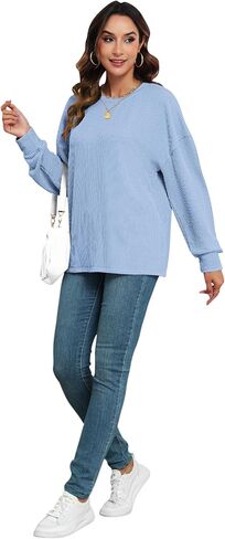 KARALIN Womens Ribbed Oversized Pullover Long Sleeves Crew Neck Y2K Fall Winter Shirts Tunic Tops in Saudi Arabia