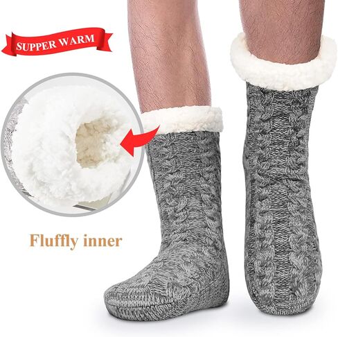 SIMIYA Mens Warm Fleece Lined Winter Soft Non Slip Socks Christmas Mens Slipper Socks (One size fits 6-12) in Kuwait