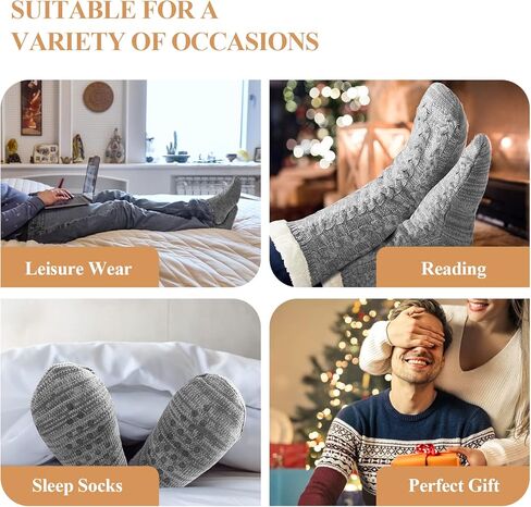 SIMIYA Mens Warm Fleece Lined Winter Soft Non Slip Socks Christmas Mens Slipper Socks (One size fits 6-12) in Kuwait