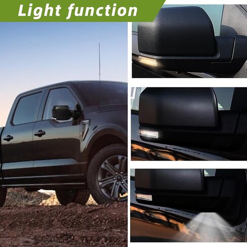 مرآة باب جانب الراكب الأيمن تناسب مرآة 2015-2021 F150 مع زجاج ساخن وقابل للتعديل، ضوء إشارة الانعطاف LED وأضواء البركة، ضوء العرض، قابل للطي يدويًا (11 دبابيس) in Kuwait