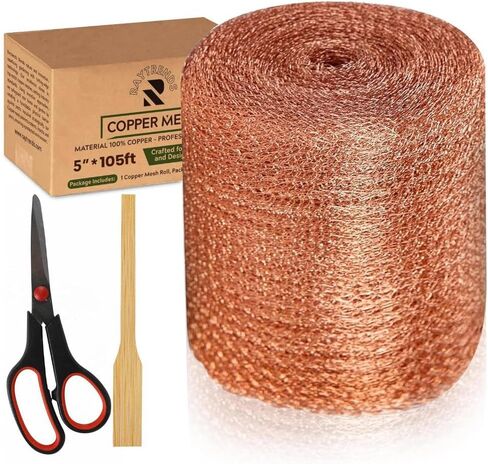 Copper Mesh Rodent Control Kit, 5 Inch x 35ft Rustproof Copper Wool Blend, DIY Hole Filler, Complete with Precision Scissors and Packing Tool for Mice & Rodent Defense in Saudi Arabia