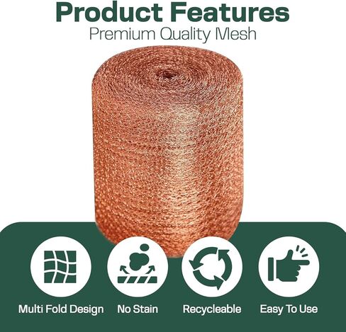 Copper Mesh Rodent Control Kit, 5 Inch x 35ft Rustproof Copper Wool Blend, DIY Hole Filler, Complete with Precision Scissors and Packing Tool for Mice & Rodent Defense in Kuwait
