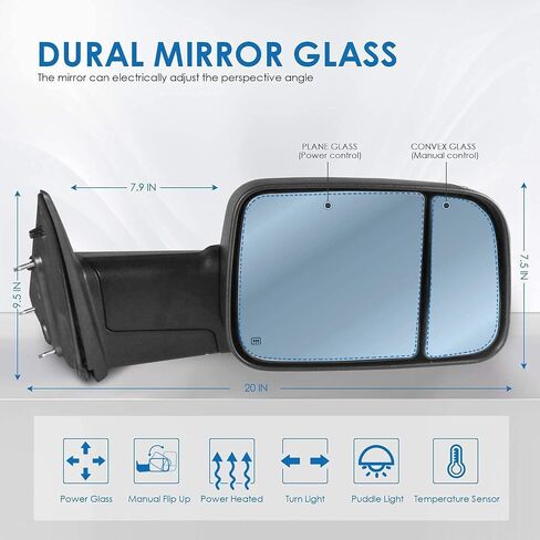 MOSTPLUS Left Driver Side Power Heated Mirror Compatible with 2009-2018 Ram 1500 2500 3500/2019-2023 Ram 1500 Classic with Foldaway Led Turn Light, Puddle Lights Black in Kuwait