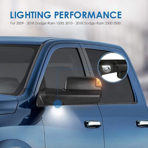MOSTPLUS Left Driver Side Power Heated Mirror Compatible with 2009-2018 Ram 1500 2500 3500/2019-2023 Ram 1500 Classic with Foldaway Led Turn Light, Puddle Lights Black in Kuwait