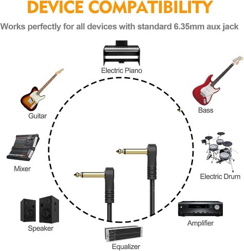 HOSONGIN Guitar Patch Cables 6 inch Nylon Braided Right Angle,1/4" Right Angle Guitar Pedal Instrument Cable,Gold-Plated Plug Connector C-Shape Guitar Patch Pedal Cable-(3 Pack) in Saudi Arabia