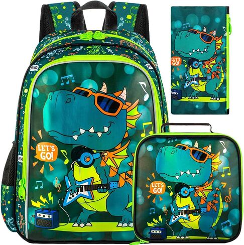 16" Dinosaur Backpack for Boy, 3Pcs Kids School Bookbag for Elementary Preschool Kindergarten, School Backpacks with Lunch Box(Green) in Kuwait