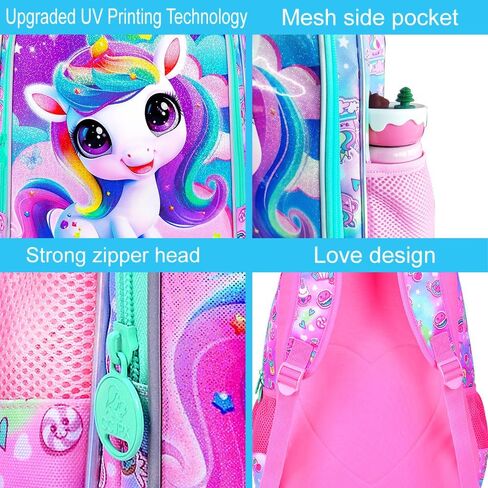 3Pcs Unicorn Backpack for Girls, 16" School Backpacks Set for Elementary Preschool Kindergarten, Kids Bookbag with Lunch Box(Pink) in Saudi Arabia