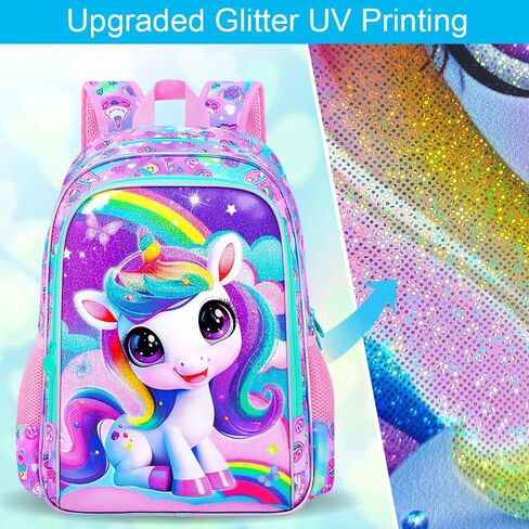 3Pcs Unicorn Backpack for Girls, 16" School Backpacks Set for Elementary Preschool Kindergarten, Kids Bookbag with Lunch Box(Pink) in Saudi Arabia