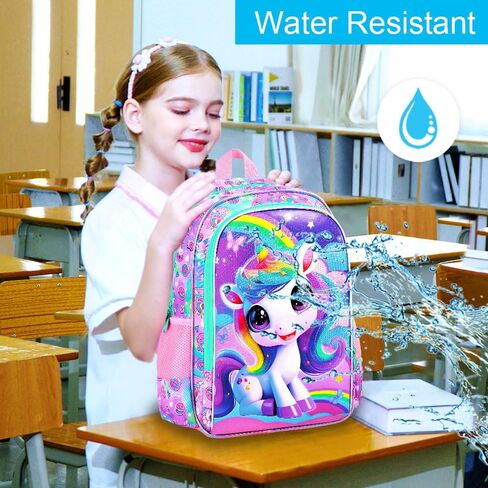 3Pcs Unicorn Backpack for Girls, 16" School Backpacks Set for Elementary Preschool Kindergarten, Kids Bookbag with Lunch Box(Pink) in Saudi Arabia