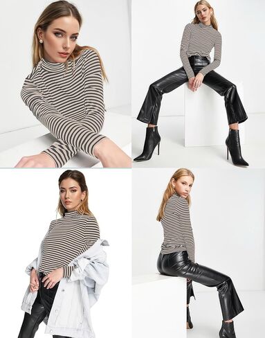 PrinStory Women's Turtleneck Long Sleeve Shirts 2024 Fall Fashion Basic Layering Slim Fit Soft Thermal Underwear Tops in Kuwait