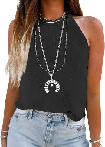 MARZXIN Women Sleeveless Sweater Tank Round Neck Casual Aztec Geometric Knit Sweater Top in Saudi Arabia