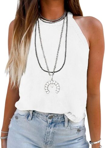 MARZXIN Women Sleeveless Sweater Tank Round Neck Casual Aztec Geometric Knit Sweater Top in Saudi Arabia