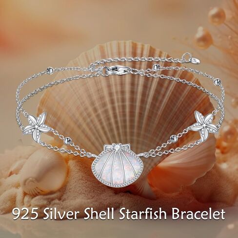 Shell Bracelet 925 Sterling Silver Starfish Bracelet Dainty Adjustable Bracelet Beach Jewelry for Women Shell Starfish Jewelry Gifts in Saudi Arabia