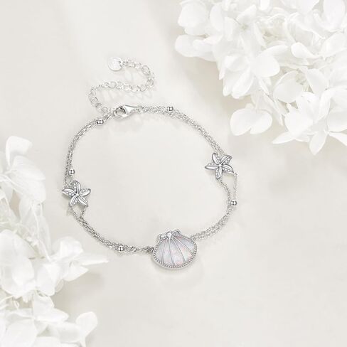 Shell Bracelet 925 Sterling Silver Starfish Bracelet Dainty Adjustable Bracelet Beach Jewelry for Women Shell Starfish Jewelry Gifts in Saudi Arabia